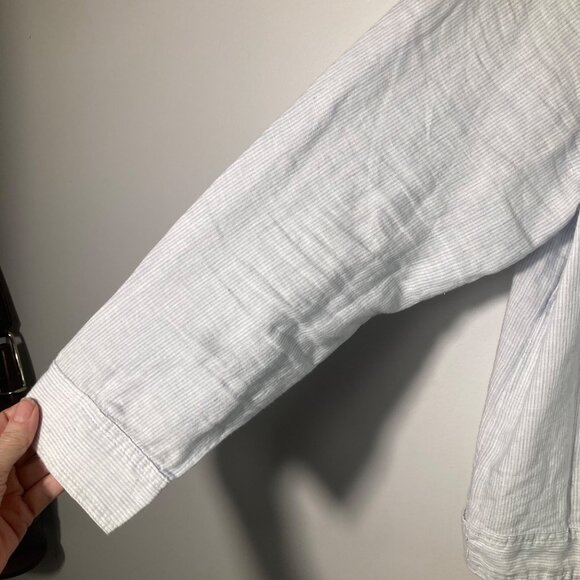 Womens Jones & Co Striped Linen Jacket White Blue 1X Linen Pockets - Picture 6 of 10